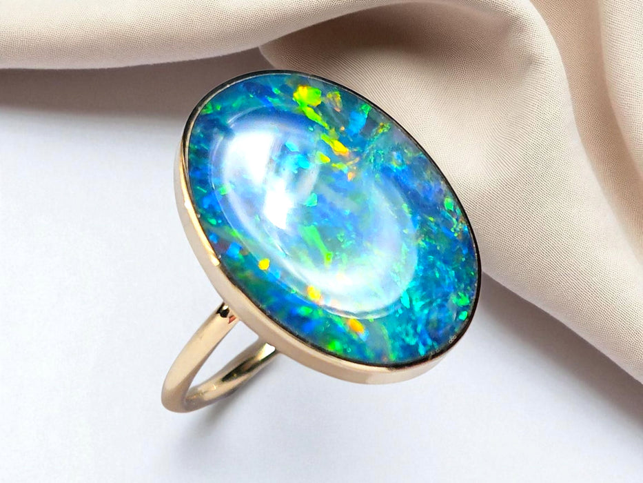 Atlanta' 14k Gold Australian Opal Ring 3.9g Free Re-Size O22