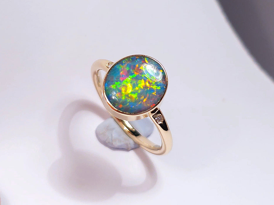 Celestial Orbit' Rare Australian Opal and Diamond Ring 3g 14k US Size 6.75 M05