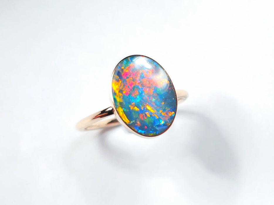 Boquet' 14k Pink Gold Rare Australian Opal Ring 2.3g Free Re-Size N26