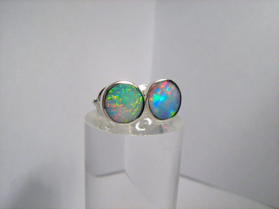 Australian Opal Earrings Silver Inlay Stud Jewelry Gem Gift 8mm 7.1ct J05