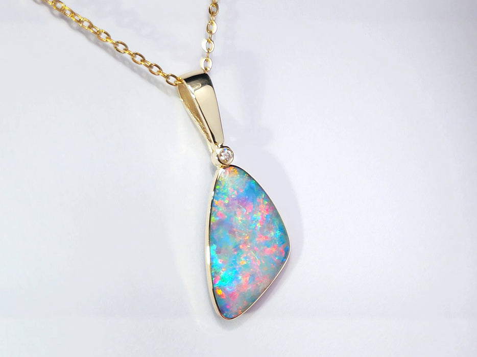 Diamagente' Rare Super Gem Opal & Diamond Pendant 14k Gold 2.8g P65