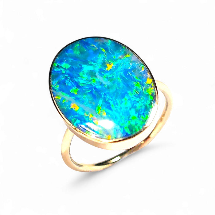 Atlanta' 14k Gold Australian Opal Ring 3.9g Free Re-Size O22
