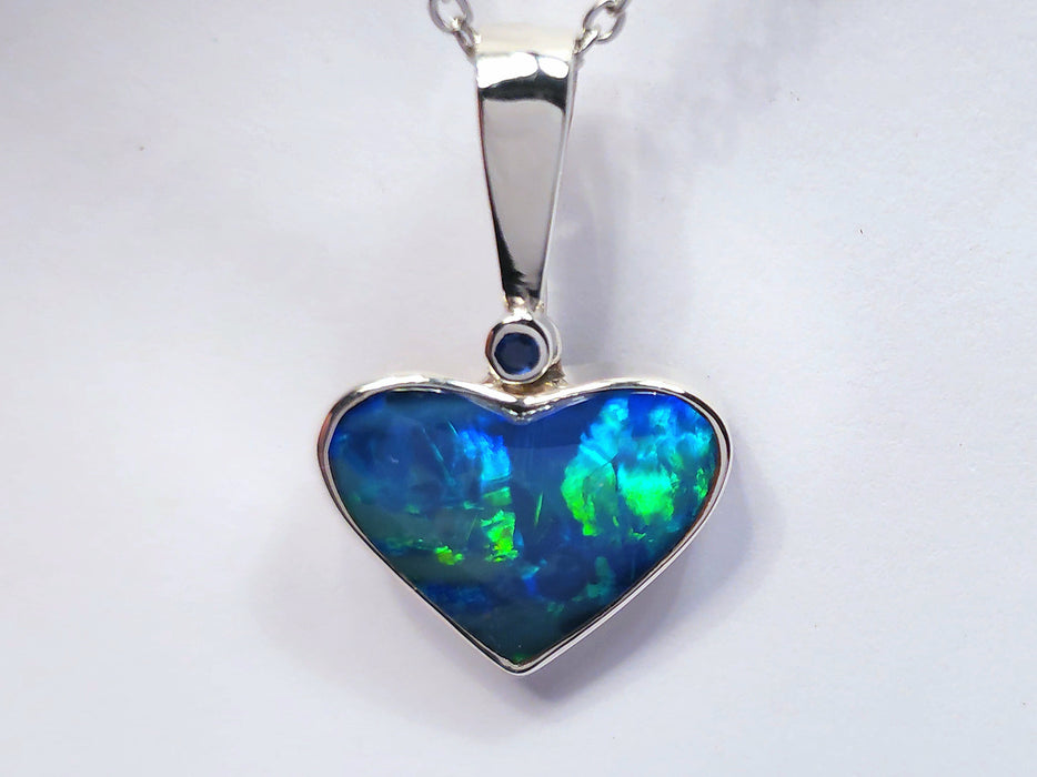 Laguna Azul' Australian Silver Heart Opal Pendant Natural Sapphire 14.3ct M66