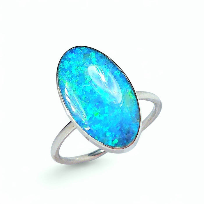 Fluant' Genuine Australian Opal Ring 925 Silver Sz 7 Free Re-Size O30