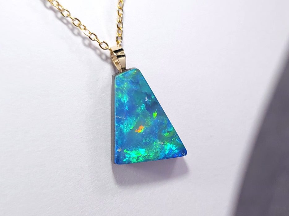 Quasar' Genuine Australian Opal Doublet Pendant 14k Gem Gift 1g Q87