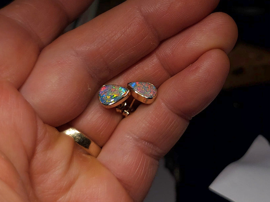 Kutjara Waru' Australian Stud Opal Earrings Inlay Jewelry Gem 14k 1.68gt Q84