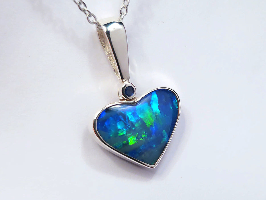 Laguna Azul' Australian Silver Heart Opal Pendant Natural Sapphire 14.3ct M66