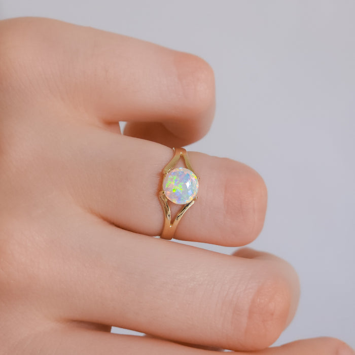 Cristal' Australian Solid Opal Ring 14k Gold 1.5g US Sz 6.25 Free Resize. N13