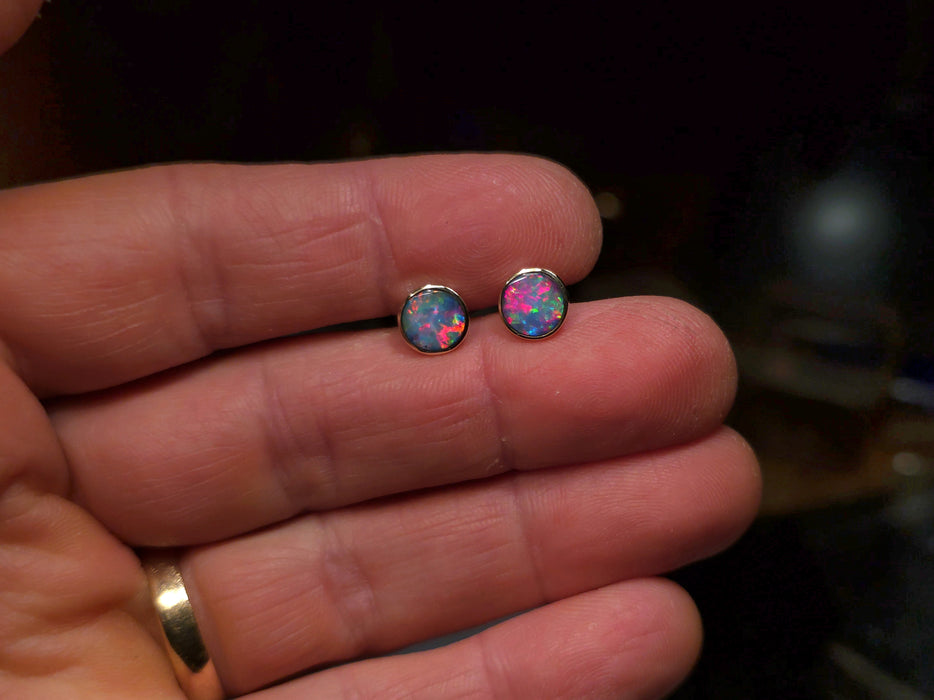 Fizzpop' Australian Stud Opal Earrings Inlay Jewelry Gem Gift 8mm 14k 8.1ct O61
