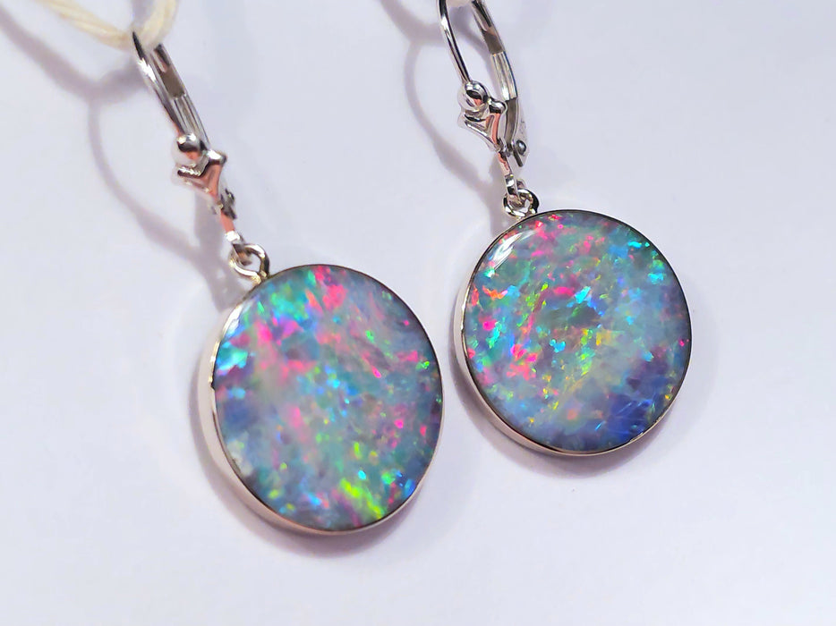Fluers De Glace' Australian Opal Solid White Gold Dangle Earrings 21ct O84