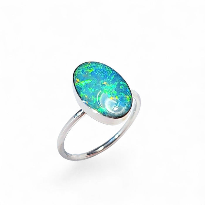 Pomar' Genuine Australian Opal Ring 925 Silver Free Re-Size P39
