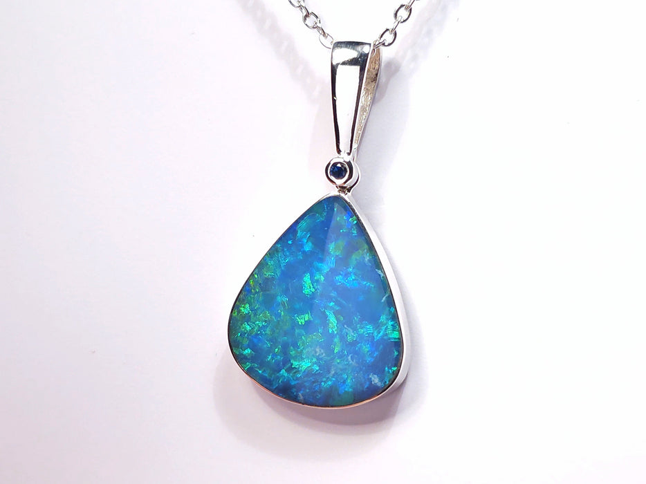 Waterfall' Australian Silver Opal Pendant Natural Sapphire Jewelry 16.8ct L97