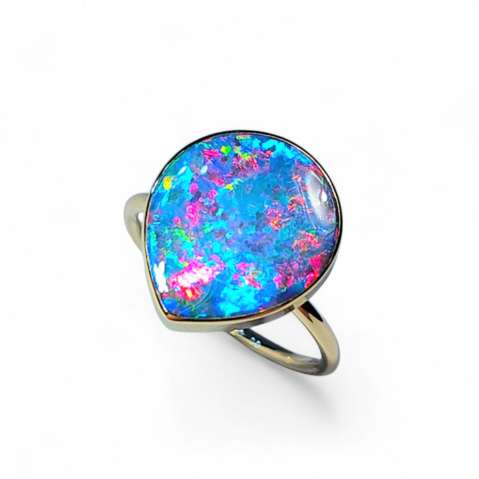 Sakura' Rare Super Gem 14k Gold Australian Opal Ring 2.8g Free-Size Q38
