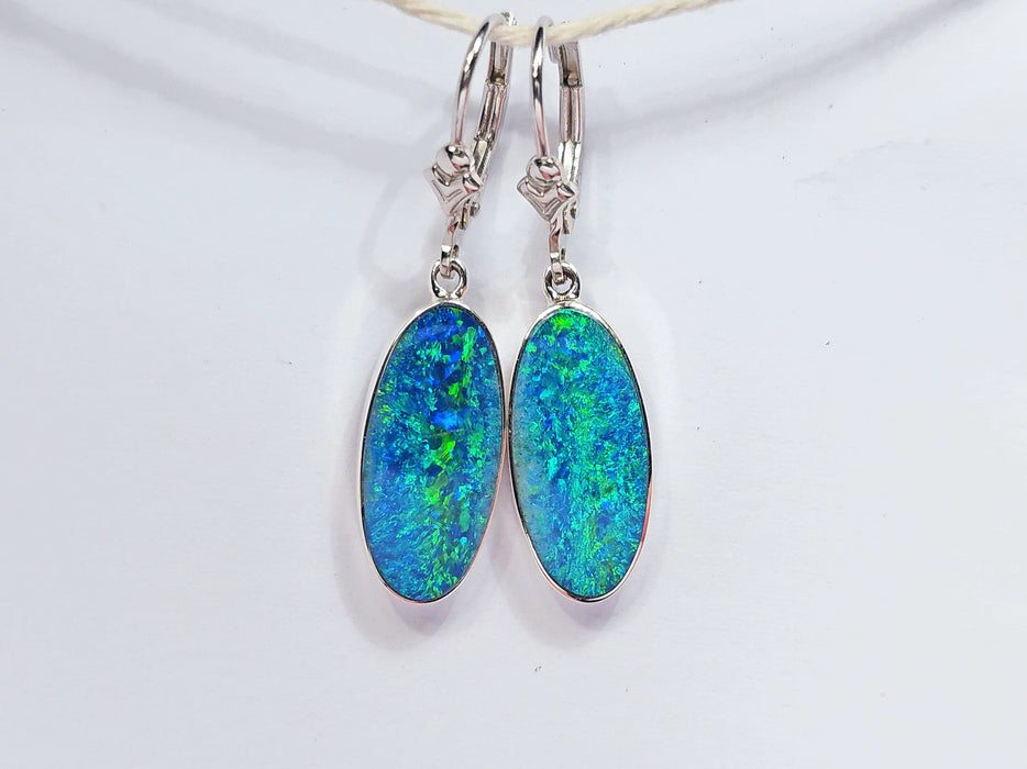 The Deep' Genuine Australian Solid 925 Silver Drop Opal Earrings 14.8ct O51