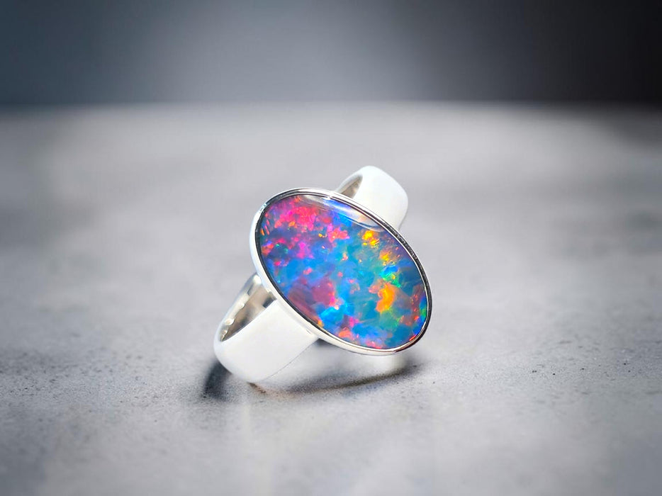 Elemento' Large Unisex Australian Opal Silver Ring 8.1g Free Re-Size Q28