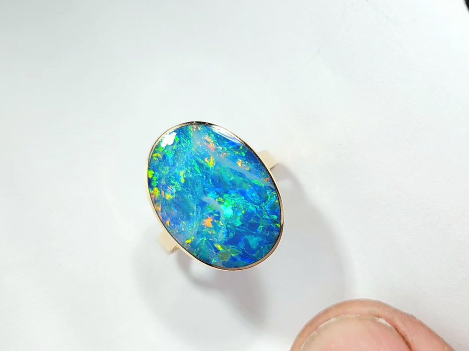Atlanta' 14k Gold Australian Opal Ring 3.2g US Size 7 Q77