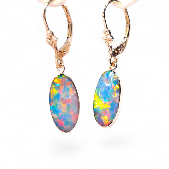 Fire Twins' Genuine Australian Solid Gold Dangle Opal Earrings 10ct O74