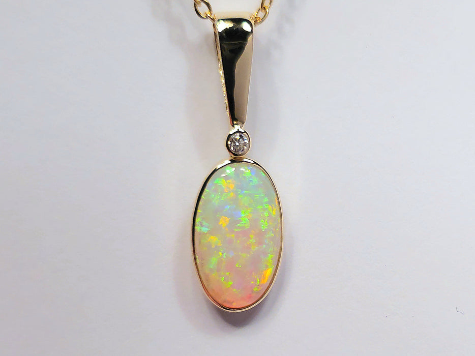 Verde Naranja' Rare Solid Crystal Opal & Diamond 14K Gold Pendant 9.65ct M49