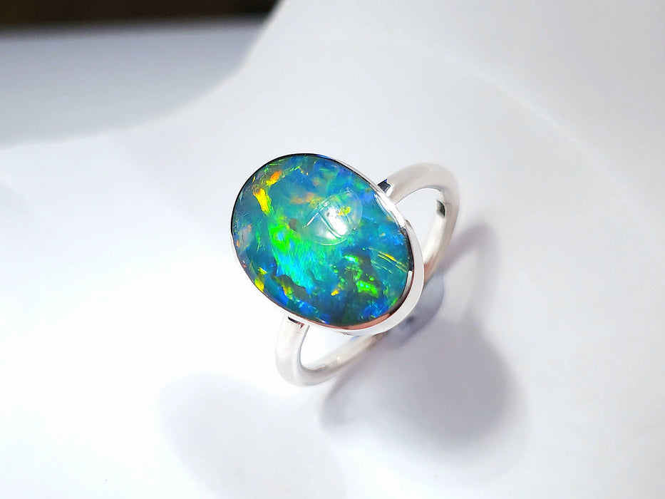 Yellowstone' Genuine Australian Opal Ring 925 Silver Sz 7 Free Re-Size N31