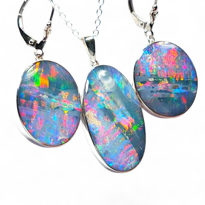 Colorada' Rare Large Australian Opal Pendant & Earring Set 925 Silver Q60