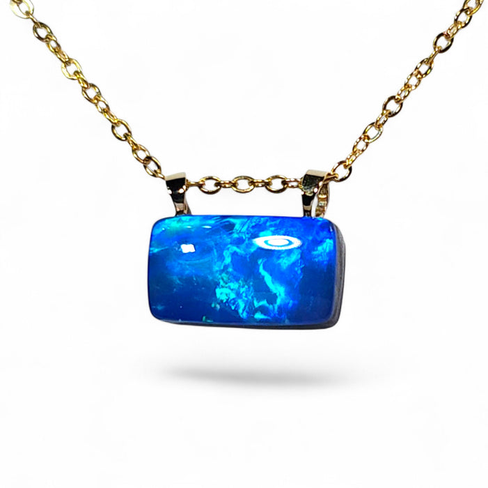 Minuit' Australian 14k Gold Deep Blue Opal Doublet Pendant Gift 0.83g P61