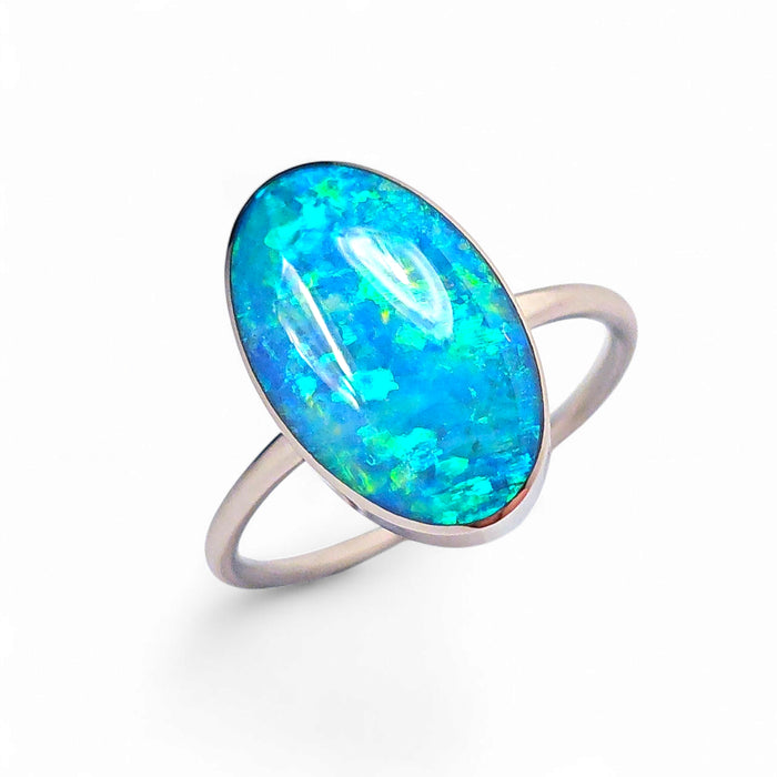 Orbe Verde' 14k White Gold Australian Opal Ring 2.8g Free Re-Size O14