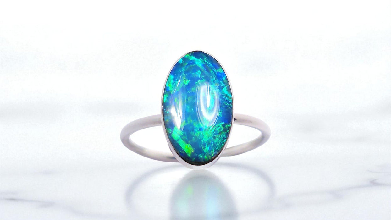 Ojo Verde' Genuine Australian Opal Ring 925 Silver Sz 7 Free Re-Size P12