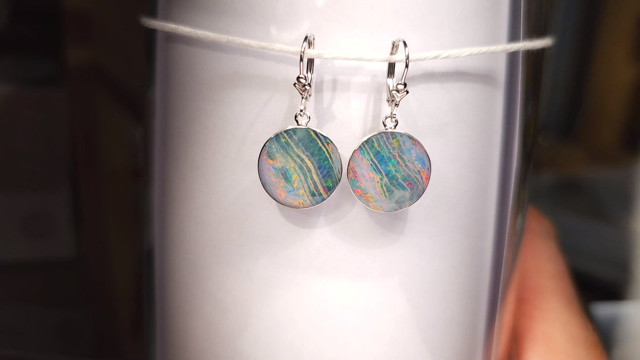 Two Moons' Large Sterling Silver Genuine Australian Opal Earrings 19.5ct K08