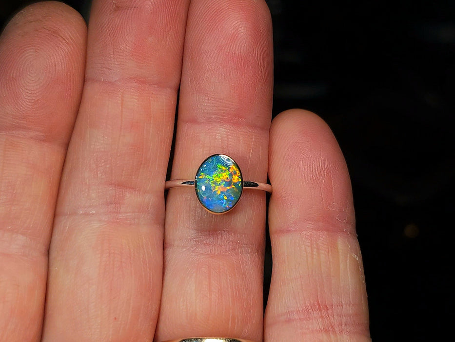 Bowfire' 14k Gold Australian Opal Ring 1.9 g 2-Tone Free Re-Size P30