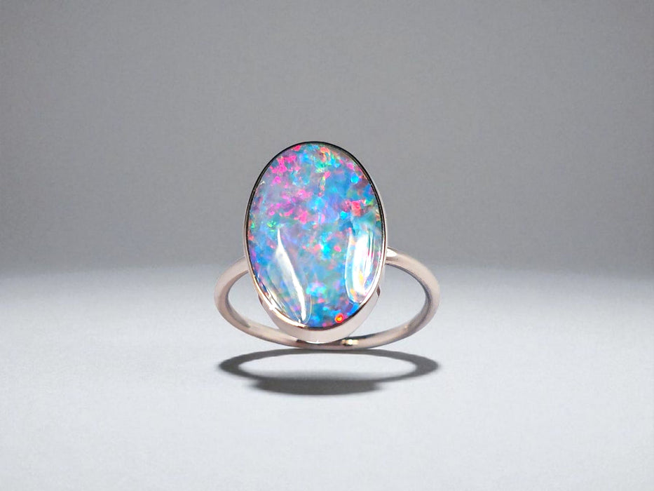 Carmesi Azure' 14k White Gold Australian Opal Ring 3g Free Re-Size O15