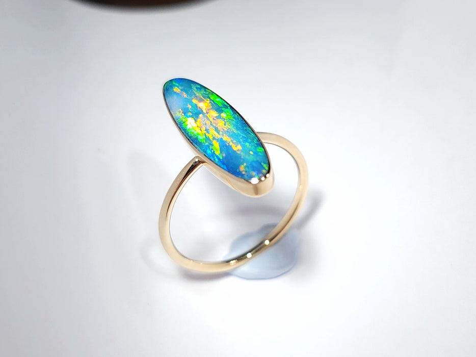 Rai Niji' 14k Gold Australian Opal Ring 2.6g Free Sizing R03
