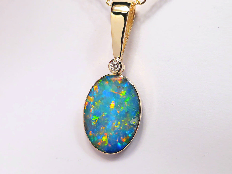 Belleza Clasica' Australian Opal & Diamond Pendant Rare Gem Gift 10. 8ct M21