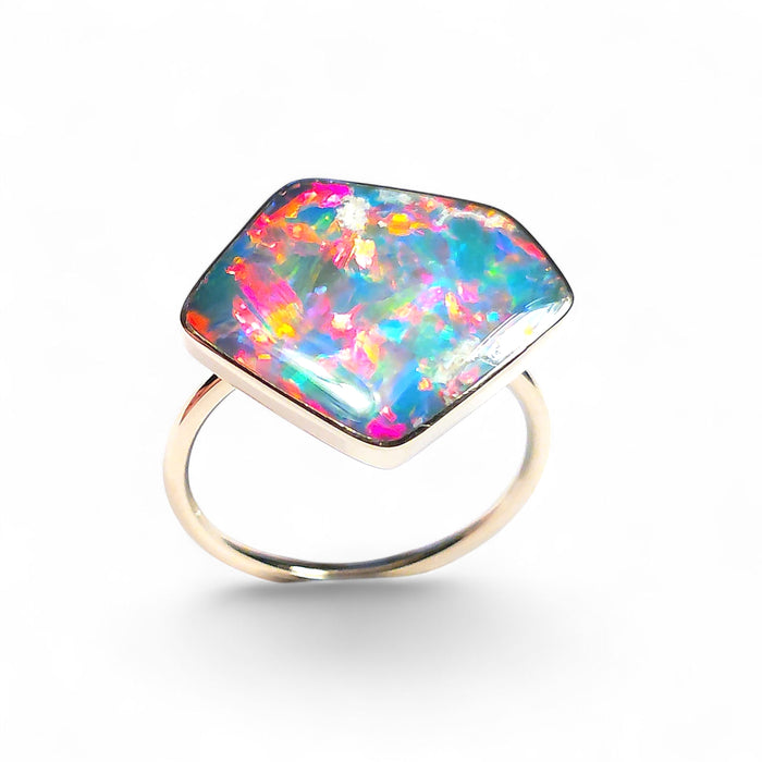 Eldfell' 14k Gold Australian Opal Ring 3.1g Free Re-Size P05