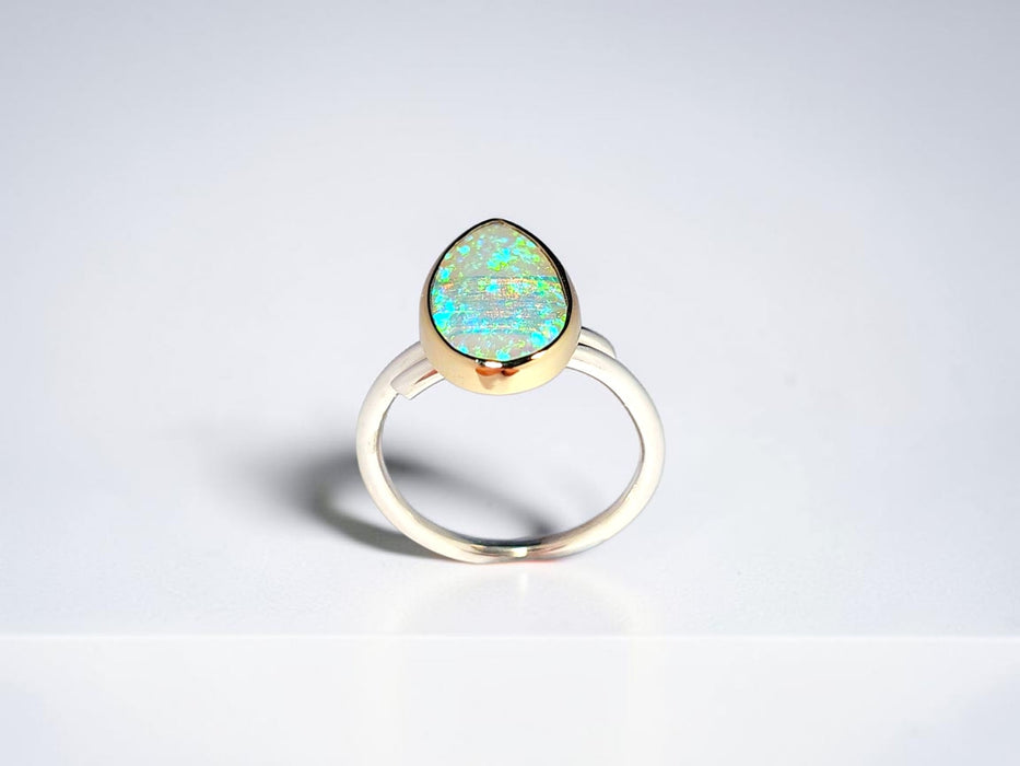 Cristallo' Solid Australian Opal Ring 14k Gold Silver 2 Tone 3.85g Q50