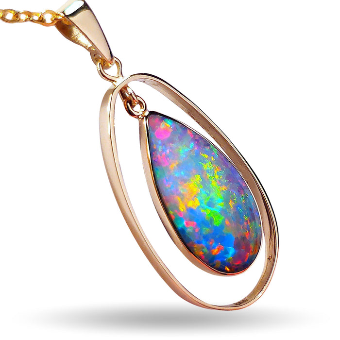 Ellipse' Australian Fire Opal Pendant 14 k Gold 12.4ct Hoop Gift L88