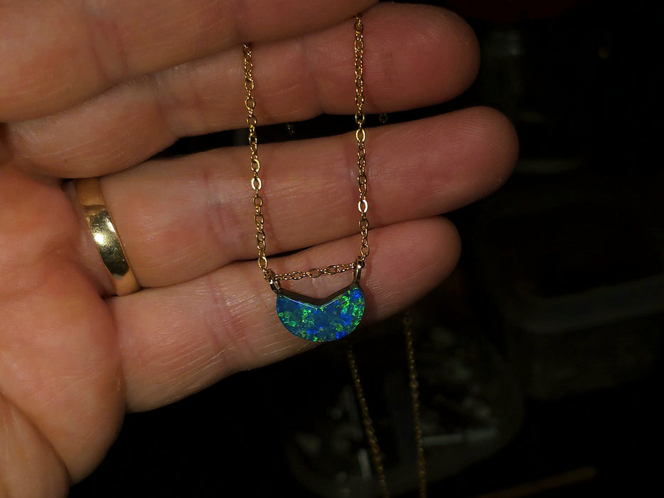 KIrdan' Australian 14k Gold Opal Doublet Pendant Gift 0.8g P73