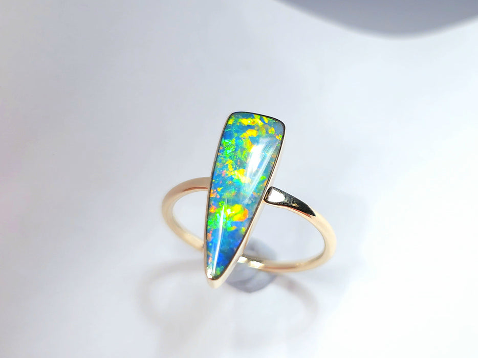 Fleche De Fue' 14k Gold Rare Australian Opal Ring 2.2g Free Re-Size N24