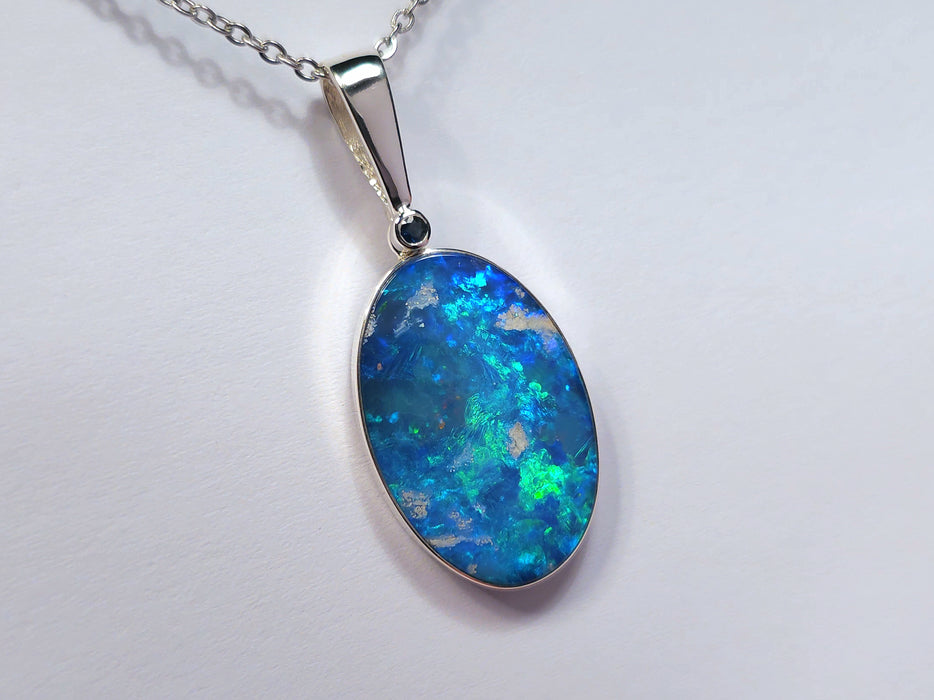 Tropos' Large Australian Silver Opal Pendant Natural Sapphire 18.3ct O56