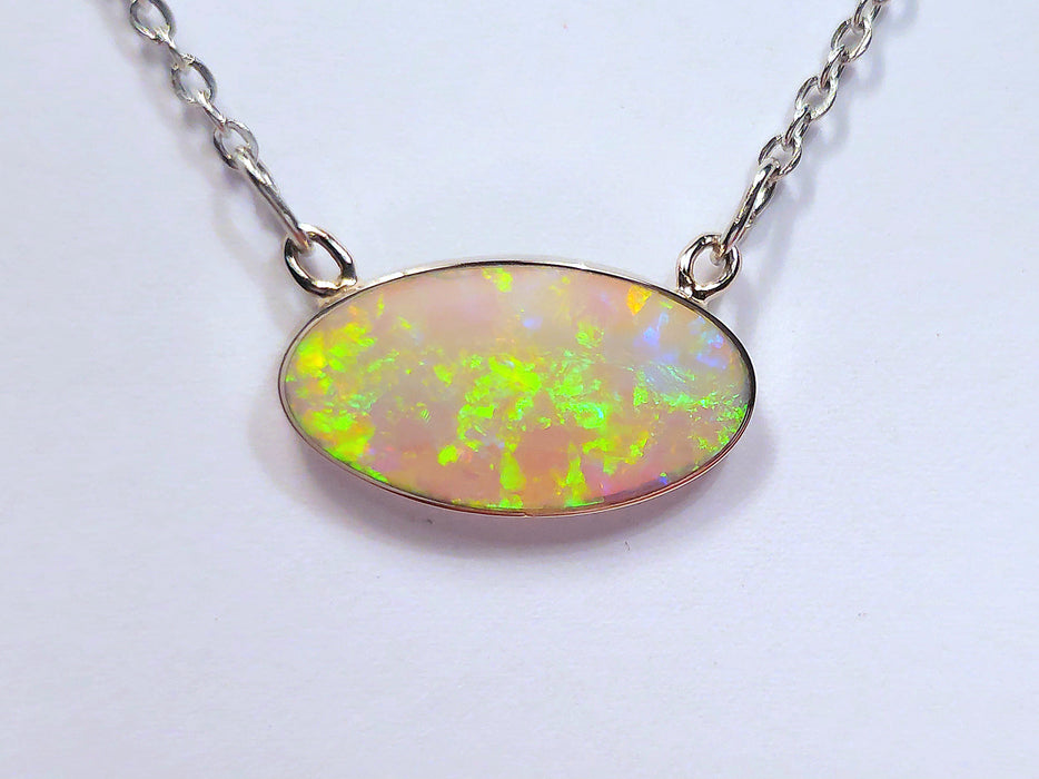 Verde Dore' Australian Solid Fire Opal 14K White Gold Pendant 4.8ct M32