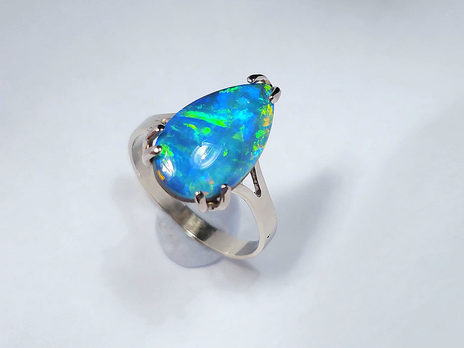 Artiglio Fuoco' Australian Opal Ring 14k White Gold 2.8g Free Re-Size 6.5 M93