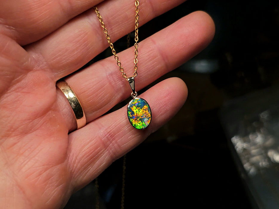 Iridesce' Rare Super Gem Australian Inlay Opal Pendant 5.3 ct O42
