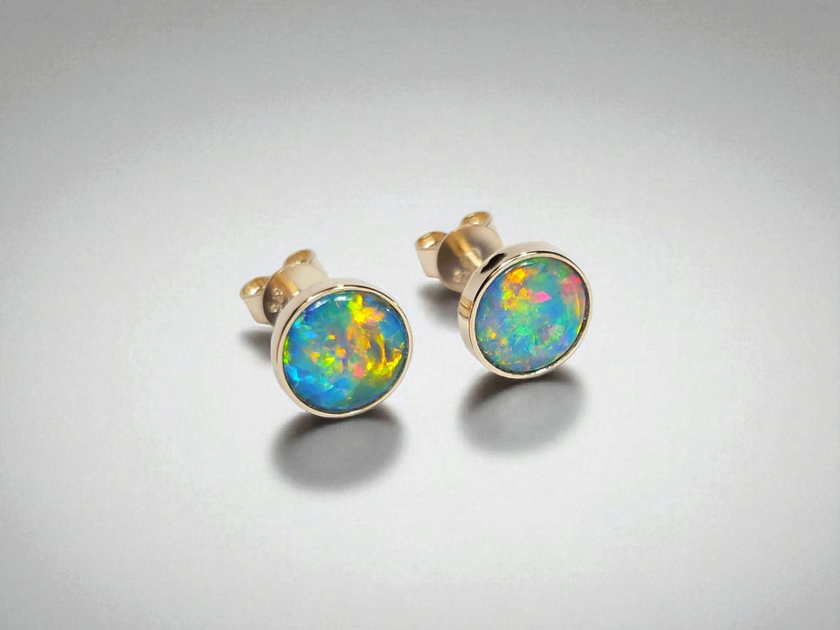 Fuego Regis' Australian Solid Opal Stud Earrings Jewelry Gem 8mm 14k 6.6ct O66