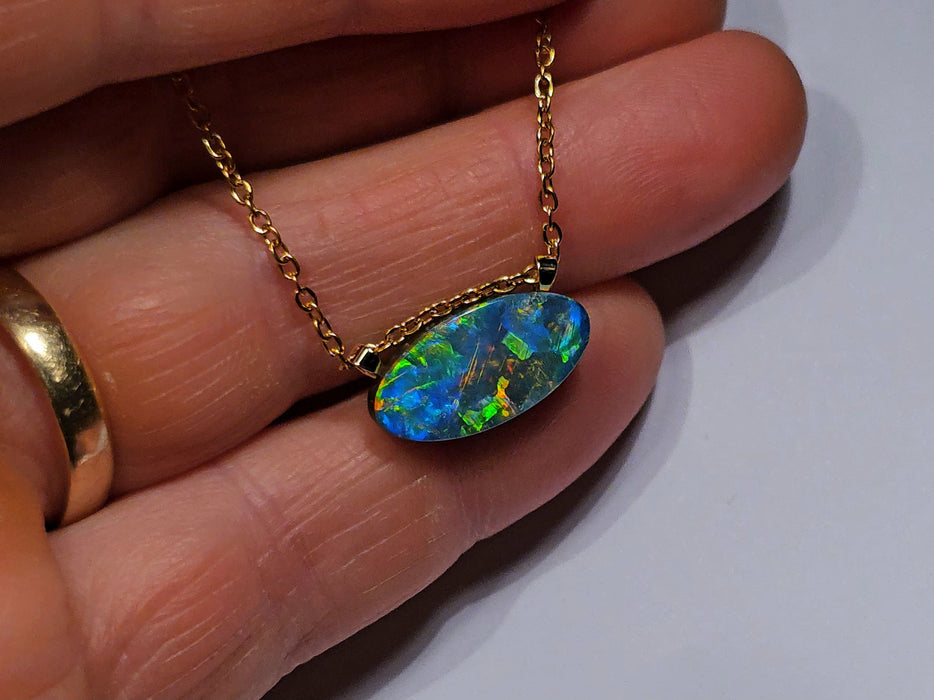 Kuro Niji' Australian Opal Pendant 14k Gold Doublet Gift 6.5ct O08