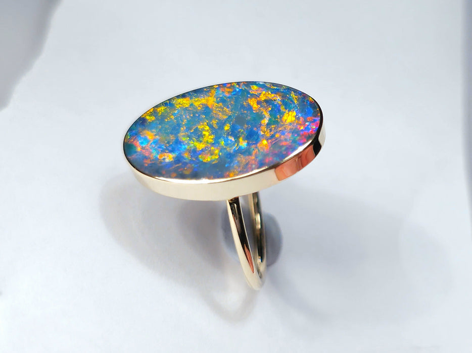 Supernova' 14k Gold Large Australian Opal Ring 3.2g Free Re-Size N25