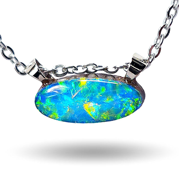 Diamante' Petite Australian Opal Pendant 14k White Gold Doublet 4.2ct N39