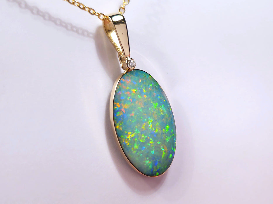 Elegancia' Large Genuine Australian Opal and Diamond Pendant 22ct M01