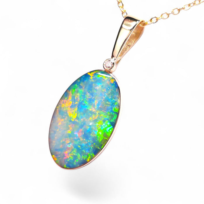 Alluvioni' Australian Opal & Diamond Pendant Rare Gem Gift 16ct O94