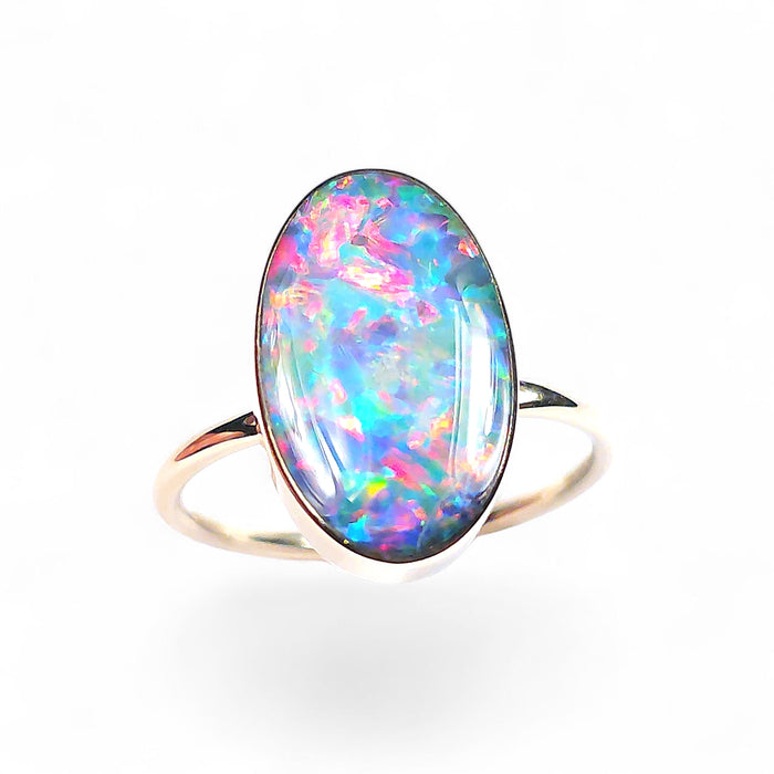 Estrelas' 14k Gold Australian Opal Ring 2.6g Free Re-Size P04