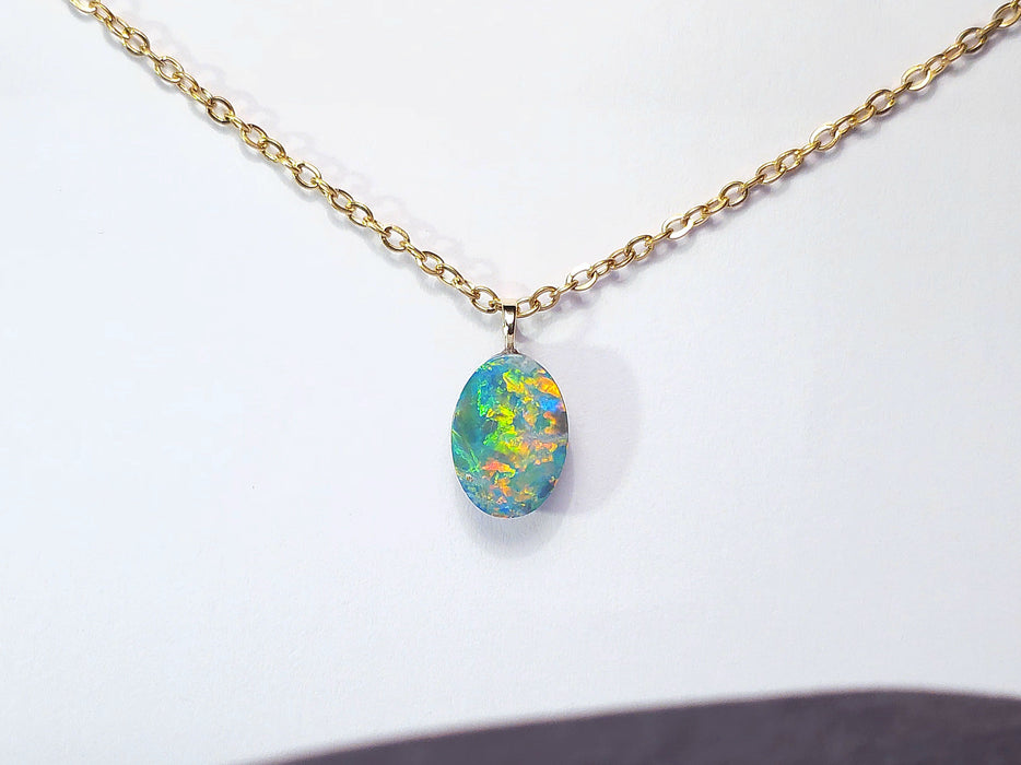 Piccolo Potente' Rare Australian 14k Gold Opal Doublet Pendant Gift 2.7 ct P82