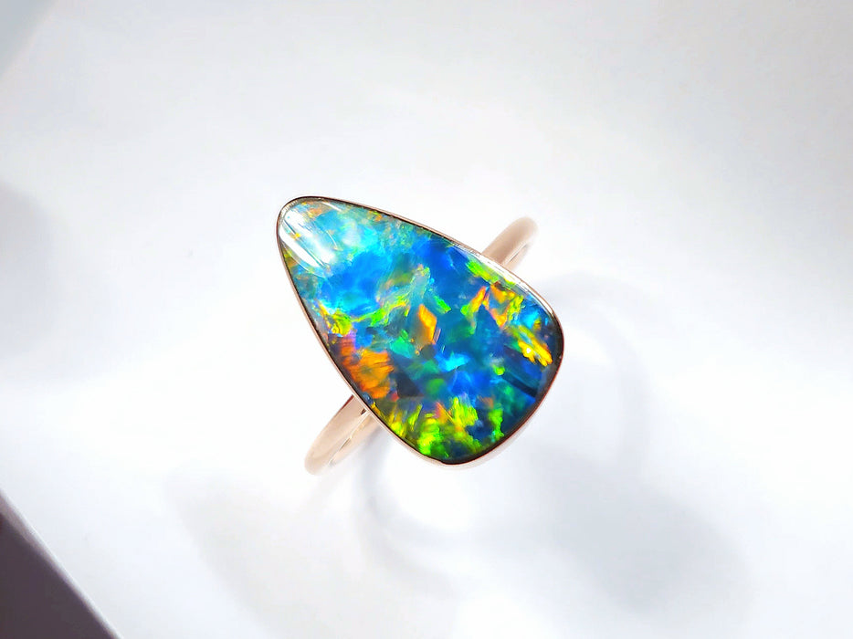 Rosengarten' 14k Pink Gold Rare Australian Opal Ring 2.8g Free Re-Size N27